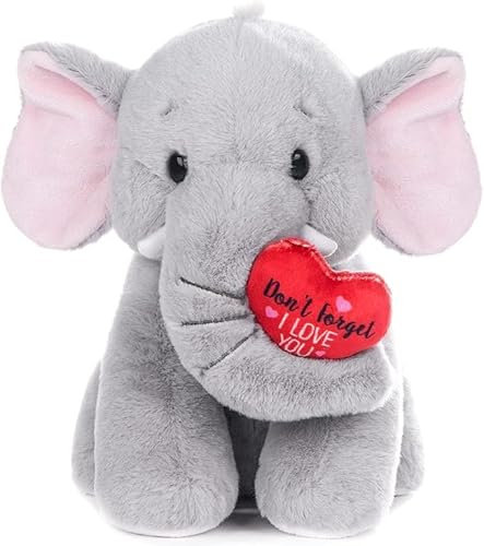 My OLi 20 cm Plüsch-Elefant, Kuscheltier weicher Elefant mit rotem Herz, Plüschspielzeug für Babys, Kinder, Jungen, Mädchen, Liebhaber, tolles Bett, Kinderzimmer, Raumdekoration, Hochzeit