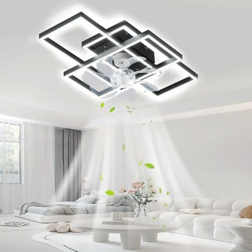 Modern Deckenventilator Mit Beleuchtung Und Fernbedienung,LED 68W Dimmbar Deckenlampe Mit Ventilator,Leise Reversibler Motor 6 Geschwindigkeiten lampe Mit Ventilator Für Wohnzimmer Schlafzimmer 60cm