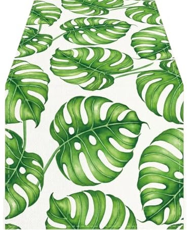 HESHUYAN Tischläufer Modern Sommer Palm Blatt Leinen Tischläufer Urlaub Party Dekor Küche Esstisch Läufer Dekorationen Tischdeko Esstisch(02,150x33cm 59x13inch)