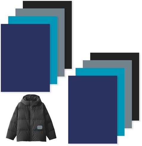 8 Sheets 20 x 15 cm Nylon Repair Patches Self-Adhesive Repair Sticker Waterproof Repair Patch Fabric Repair Stickers Tent Repair Tape for Down Jacket Tent Awnings Outerwear Bag, 4 Colors