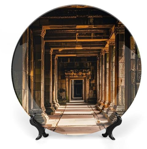 RKJVB Dekorativer Teller aus Knochenporzellan, 19,6 cm, Ständer, Keramik-Dekorplatte, Angkor Thom, Keramik-Ornament-Teller, Keramik-Speiseteller, Basteln, dekorative Teller für Home Club