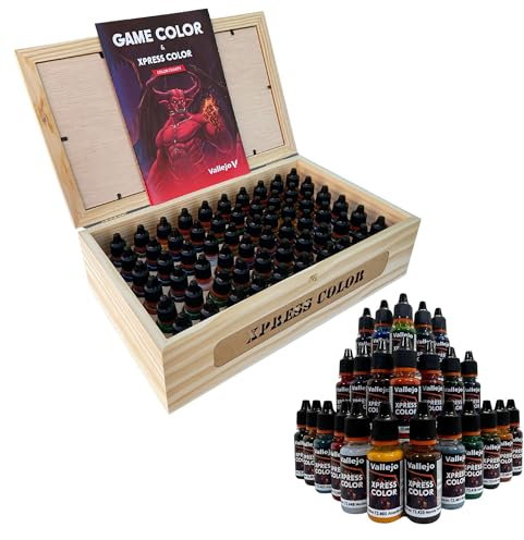Silu Vallejo Peinture acrylique Xpress Color, gamme complète de 60 peintures avec étui en bois, nouvelle gamme reformulée pour peindre W40k, miniatures, maquettes