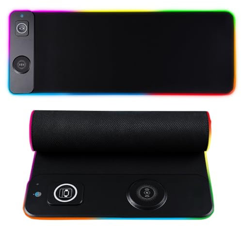 MINLIU 3-in-1 Wireless Charging RGB Gaming Mouse Pad 15W, 800x300x4MM, 10 Lighting Modes LED Mouse Pad, Non-Slip Rubber Base Computer Keyboard and Mouse Pad, Desktops