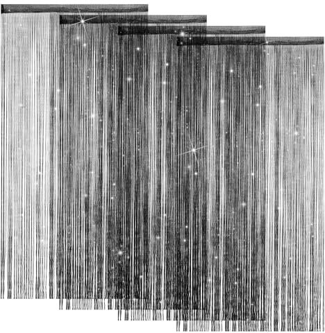 LITLANDSTAR 4 Pack String Door Curtains, 100 x 200cm String Curtain Panel Glitter String Doorways Divider Door Screens for Living Room Bedroom Party Decorations, Black