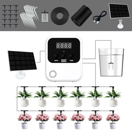 ACESOME Automatic Plant Waterer Indoor, USB + Solar Timing Device Intelligent Irrigation, Plant Watering Irrigation System Kit Self Watering System for Plants Set for Pots Lawn Indoor Outdoor Plants