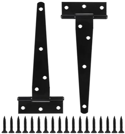 2 Pack T Hinges 400mm (16) with Screws, Heavy Duty T-Strap Gate Hinges, Black Coated Metal Tee Hinges, Rustproof and Weather Resistant for Shed Doors, Barn Doors, Wooden Gates, and Fences.