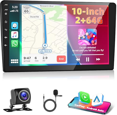 Motorsi 2GB+64GB 2 DIN Autoradio, 10.1 Android Bildschirm con Kabelloses Carplay/Android Auto Pantalla táctil con GPS/Bluetooth/SWC/FM/RDS/WiFi/USB Radio Receptor+Cámara Trasera