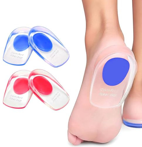 AUXHCYL Gel Heel Pads for Plantar Fasciitis, 2 Pairs [4 Pack] Gel Heel Cups, Silicone Heel Pads for Comfort, Heel Cushion Pads Absorbing Support (Blue & RED, S, UK 3-7/EU 35-39)
