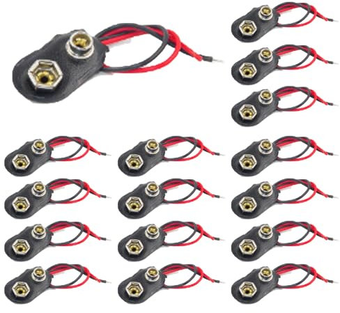 Lot de 15 bornes de batterie 9 V, type I, avec câble de raccordement de 15 cm