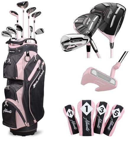 Orlimar Allante Pink Womens Golf Clubs Full Set Right Handed Complete Golf Kit for Women with Titanium Driver, Fairway Woods, Hybrid Iron Set, Mallet Putter, Cart Bag, 4 Headcovers