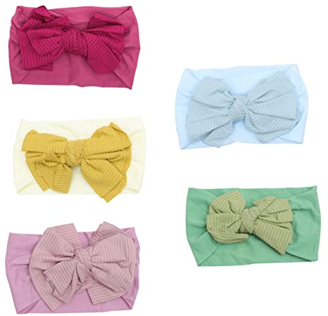 Gatuida 5 Stück Teiliges Haarband Elastischem Nylon mit Niedlichen Schleifen Stilvolles Stirnband für Neugeborene Grün Beige Dunkel Lila und Blau für Fotografie und Tägliches Tragen