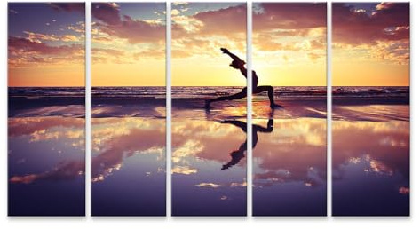 islandburner Bild auf Leinwand Person Macht Yoga Am Strand Bei Sonnenuntergang Bilder Wandbilder Poster