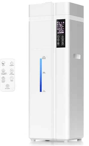 Humidificador de 13 L/3.43 galones para habitación grande, cobertura de 800 pies cuadrados, tiempo de funcionamiento de 100 horas, control automático de humedad, llenado superior, humidificadores para