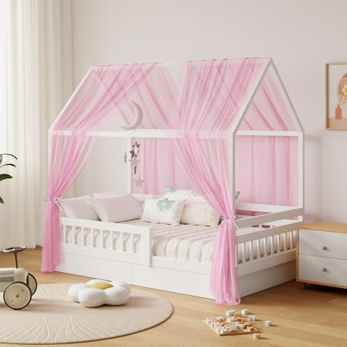 GFCC Ciel de Lit Cabane pour Maison Lot de 2 Rose 150x350cm | Décoration Voile Lit Cabane pour Chambre d'enfant,Rideau Voilage pour Fille Garçon