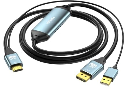 fairikabe Adaptateur HDMI vers DisplayPort 8K@60Hz, 4K@144Hz / 4K@120Hz / 2K@240Hz, 1.5M — Convertisseur de source HDMI vers moniteur DP, pour PS5, Xbox Series X, PC Gamer