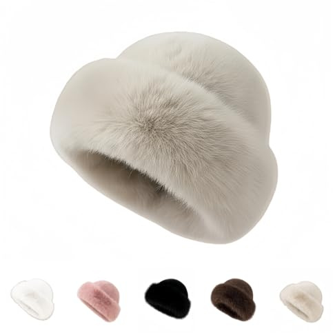 PQCHAOQ Pelzmütze Damen mit Kunstfuchs-Bommel,Weiche Plüsch Wintermütze für Damen,Russische Mütze für Skifahren, Damen Wärmespeicherung Fellmütze,Fischerhut für kaltes Wetter