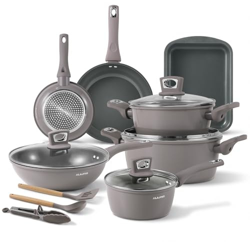 Non Stick Pots and Pans Set 19 Piece, Induction Hob Pan Set, Kitchen Cookware Sets Nonstick, Saucepan Sets with Lids, Frying Pans Set for Cooking, Saute Pan, Stock Pot