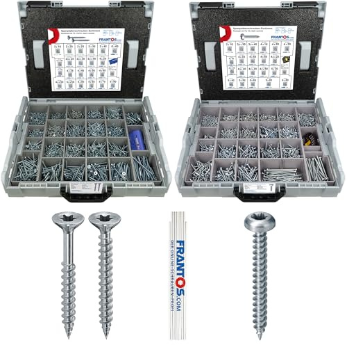 FRANTOS L-BOXX Spanplattenschrauben Sortiment Bundle 5.497 tlg. Holzschrauben (Senkkopf + Panhead) Stahl verzinkt I TX 3,0x16 – M6x80 I inkl. Torx Bit Set