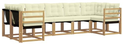 vidaXL Outdoor-Sofagarnitur mit Kissen 7 pcs Weiß und Creme, Moderne Gartenlounge, robuster Sofa, eleganter Patio, stylische Möbel für gemütliches Sitzen im Freien
