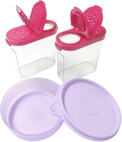 Tupperware Hitparade - Set di barattoli per spezie da 250 ml, colore lilla + 2 contenitori giganti per spezie da 250 ml, senza BPA, colore rosso trasparente