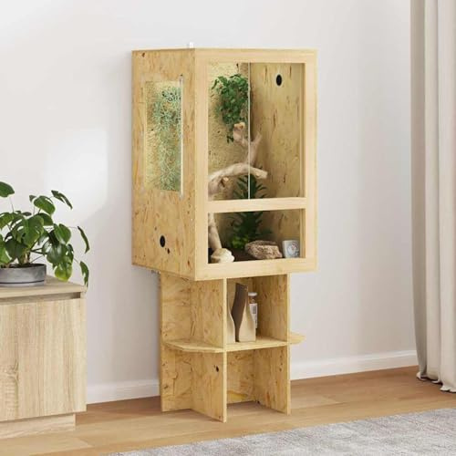 Terrario de 50 x 50 x 130 cm de OSB para reptiles y animales pequeños, terrario de reptiles con puertas correderas de cristal y termómetro, recinto para terrarios grandes