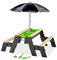 EXIT Toys Aksent Picknicktisch, Sandtisch & Wassertisch aus Holz - Multifunktionaler Spieltisch für Kinder - 2 Bänke, Sonnenschirm, Gartengeräte, Eimer & Deckel - 100% FSC Zedernholz - 120x94x50cm