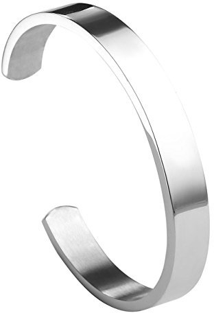 Jovivi Gourmette Homme Argent en Acier Inoxydable Bijoux Bracelet Poli Finition Jonc Manchette Large Ouvert Elégant Punk Rock Femme Homme