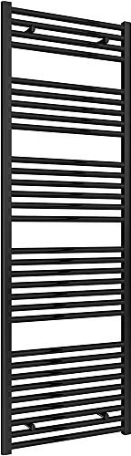 Reina Diva Steel Straight Black Heated Towel Rail 1800mm H x 600mm W Central Heating