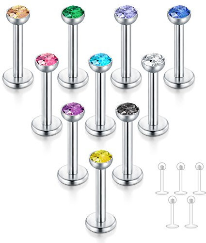 FECTAS 10stk Labret Lippenpiercing Ring Tragus Helix Piercing 8mm Chirurgenstahl