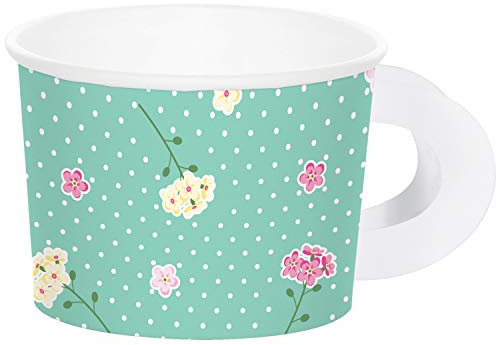 Creative Party PC340243 Tea Party Assorted Floral Treat Cups with Handles-8 Pcs, Multicolor, 3.5 x 2.5, 8 ct