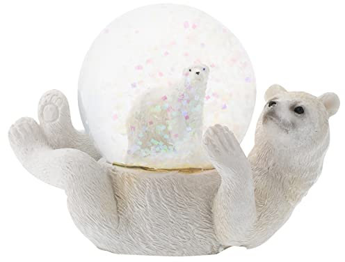Elanze Designs Weißer Eisbär, Mama und Junges, magisch, skurril, Tischkommode, Nachttisch, Miniatur, 45 mm, stabiles Polyresin, Glitzer, Wasser-Schneekugel, Dekoration