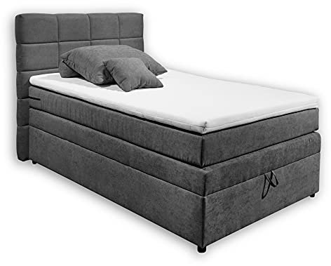 Stella Trading TACOMA 2 Boxspringbett 120x200 mit Bettkasten, dunkelgrau - Bequemes Bett mit 7-Zonen-Federkern Matratze & Komfortschaum Topper - 140 x 125 x 212 cm (B/H/T)
