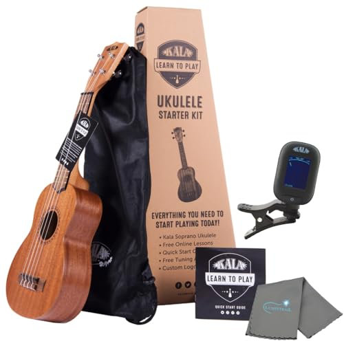 Kala Sopran-Starter-Set für Ukulele, inkl. Online-Unterricht, Tragetasche, App und Buch mit Stimmgerät und Lumintrail Poliertuch