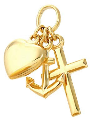 NKlaus Glaube Liebe Hoffnung 585 14 Karat Gold gelbgold 14mm kleine Kettenanhänger 9097