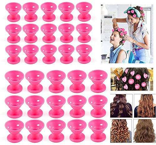 30 Lockenwickler aus Silikon, keine Hitze, DIY-Werkzeuge, 2 Größen, Rosa