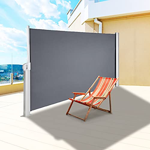 VEVOR Toldo Solar Retráctil, Pantalla de Alta Privacidad 160X300cm, Toldo Lateral de Aluminio Separador Retráctil Terraza para Jardín Patio Negro