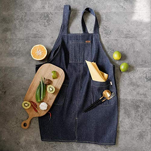 SSB Delantal de cocina con bolsillos para hombres y mujeres, delantal de cocina Jean, delantal profesional para restaurante, barbacoa, barbacoa, hornear, cafetería A 107 x 72 cm