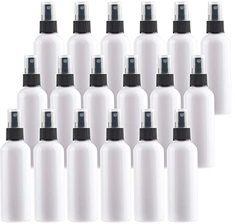 TIANZD 50 Pieces Empty 100 ml White PET Plastic Fine Mist Pump Spray Bottles with Black Top Portable Sprayer for Perfume Water Cosmetic Travel Containers Refillable, 2X Funnel