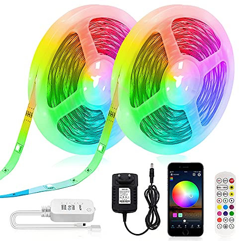 HEGEHE Bluetooth LED Streifen 20M, 5050 RGB LED Strip mit Fernbedienung, App-Steuerung, Musikmodus, Timer-Einstellung, Dimmbar Selbstklebend LED Band für Haus Schlafzimmer TV Küche