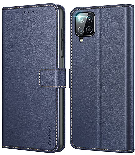 Ganbary Funda Compatible con Samsung Galaxy A12/M12, Funda Movil Carcasa PU Cuero con Ranura para Tarjeta, Cierre Magnético, Función de Soporte para Samsung Galaxy A12/M12, Azul
