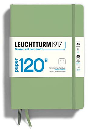 LEUCHTTURM1917 363537 Notizbuch 120g/m² Paper Edition, Hardcover, Medium (A5), Salbei, dotted
