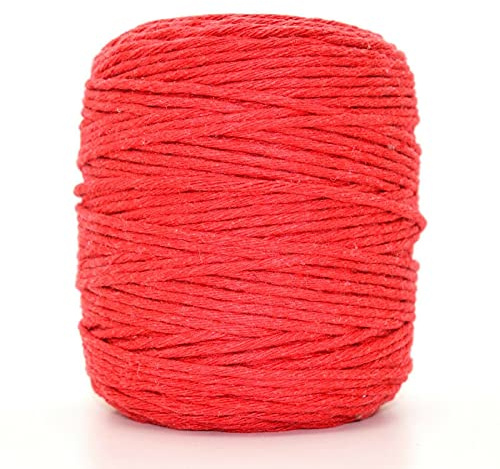 Premium Red Macrame Cord, 200 m / 656 ft of 3 mm Thick Natural Cotton Thread Yarn Macrame Rope for Wall Hangings, Plant Hangers, DIY Crafts, Home Decorations, Gift Wrapping (Reel)