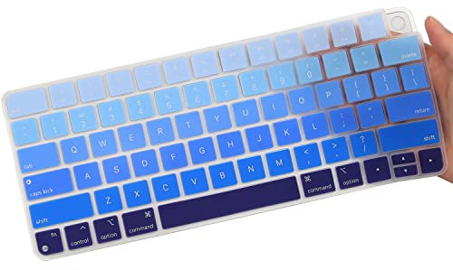 MUBUY Design for Apple iMac 24 Inch Magic Keyboard Cover, Silicone Keyboard Skin for 2021 iMac 24 Touch ID Model A2449 A2450, iMac Magic M1 Chip Keyboard Accessories-Strip Blue