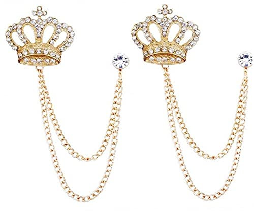 2 Pcs Luxe Couronne Broche Broche Tassel Revers Costume Chemise Collier Badge Corsage Broches Pour Hommes