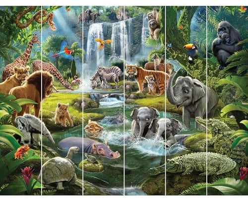 Walltastic Dschungelabenteuer, 6 Paneele, FSC-Papier, mehrfarbig, 2,4 m hoch x 3 m breit, 1 Größe