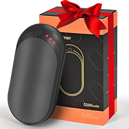 Hand Warmers Rechargeable,5200 mAh Electric Hand Heater,USB Hand Warmer Power Bank with 3 Heat Settings from 95-131℉,Great Gift for Women Men,Hiking Camping (1 Pcs, Black)