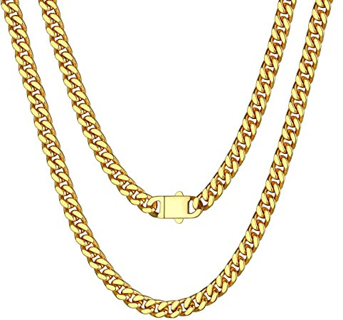 Bestyle Kette Herren Edelstahl Goldkette 5mm Hip Hop Punk Choker Miami Cuban Link Chain Kettenlänge 71cm für Damen Jungen Rapper