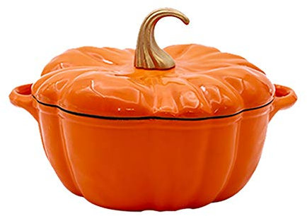Casserole Dish Casserole pot Ceramic Large Casserole Dish Cast Iron Binaural Tableware With Lid Tough Enamel Coating Thicken Pumpkin Type Soup Pot About 5L，Induction Cooker Gas Stove General