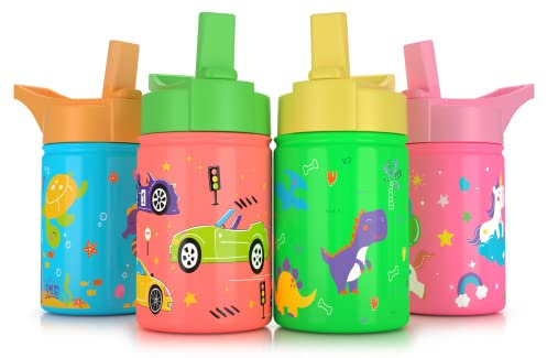 Be-Active Kids Water Bottle with straw – Kids Water Bottles Stainless Steel – Leakproof Upgraded Lid BPA Free – Childs water bottle – Childrens drink bottle Kid school girls boys (Orange)