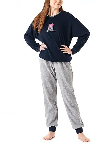 Schiesser Mädchen Schlafanzug Set Pyjama warme Qualitäten Frottee-Fleece-Sweat-Größe 140 bis 176 Pyjamaset, Nachtblau_179983